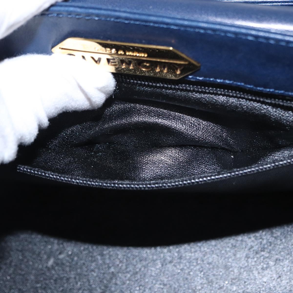 GIVENCHY Hand Bag Leather 2way Navy Gold Auth 152500