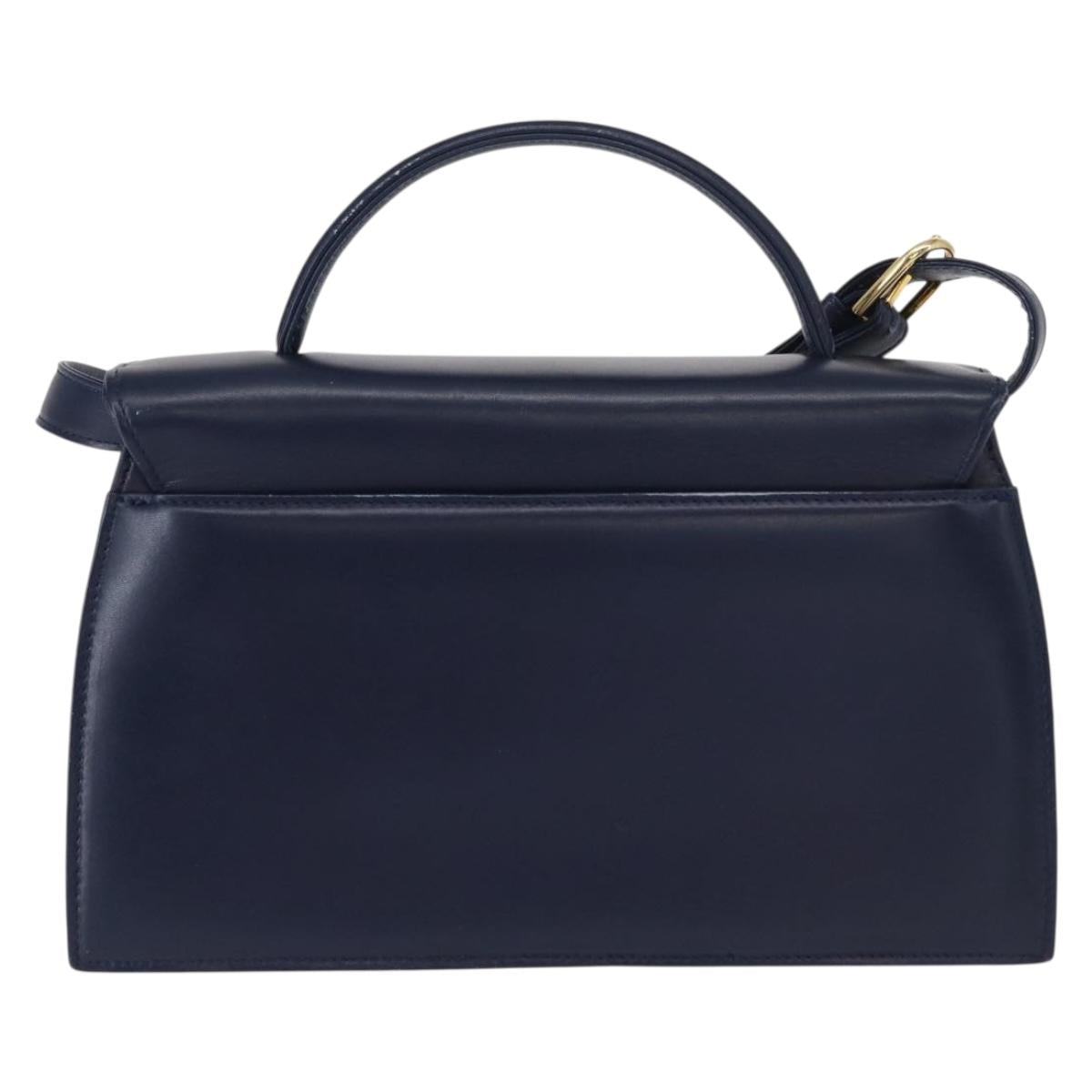 GIVENCHY Hand Bag Leather 2way Navy Gold Auth 152500