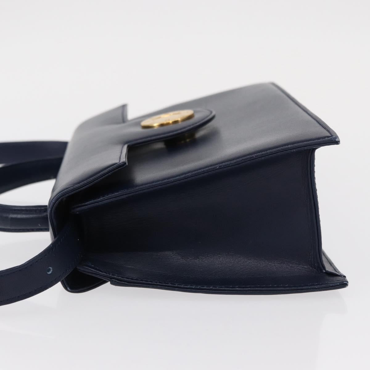GIVENCHY Hand Bag Leather 2way Navy Gold Auth 152500