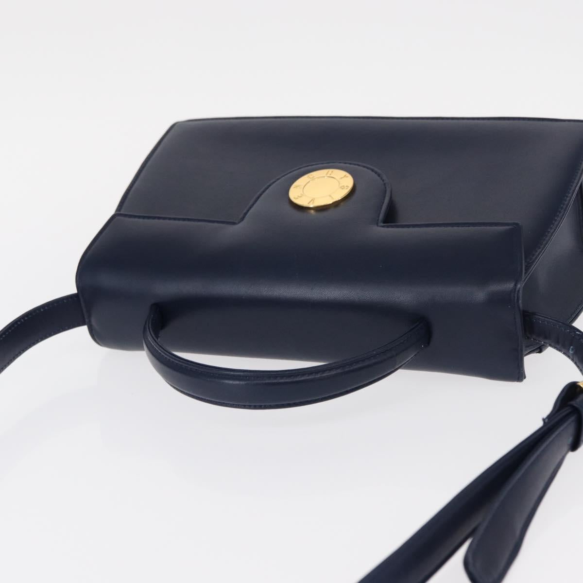 GIVENCHY Hand Bag Leather 2way Navy Gold Auth 152500