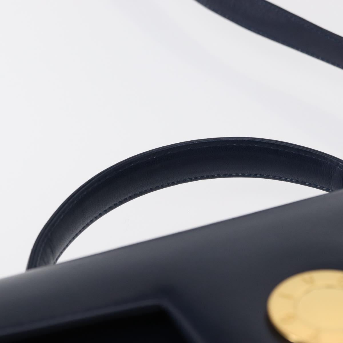 GIVENCHY Hand Bag Leather 2way Navy Gold Auth 152500