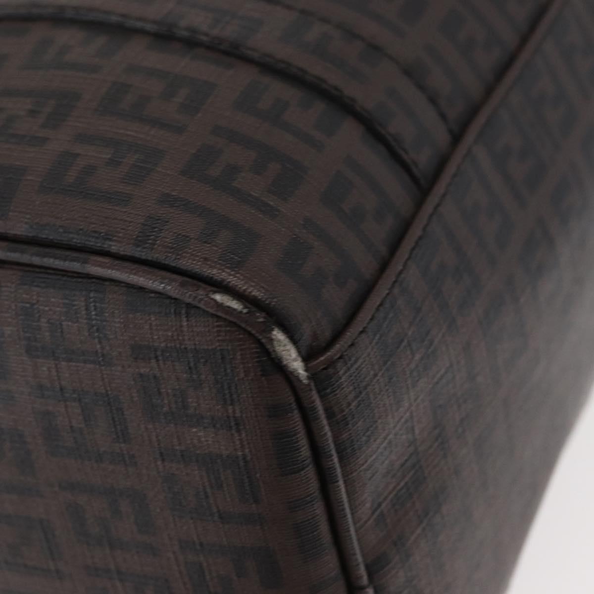 FENDI Zucchino Canvas Boston Bag PVC Dark Brown Gold Auth 152507