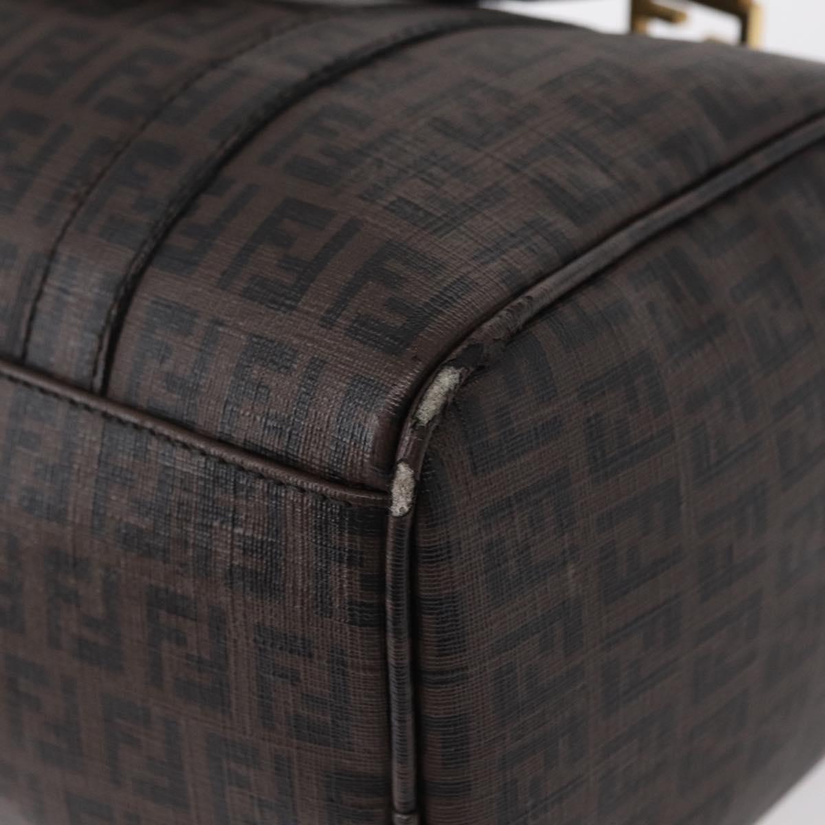 FENDI Zucchino Canvas Boston Bag PVC Dark Brown Gold Auth 152507