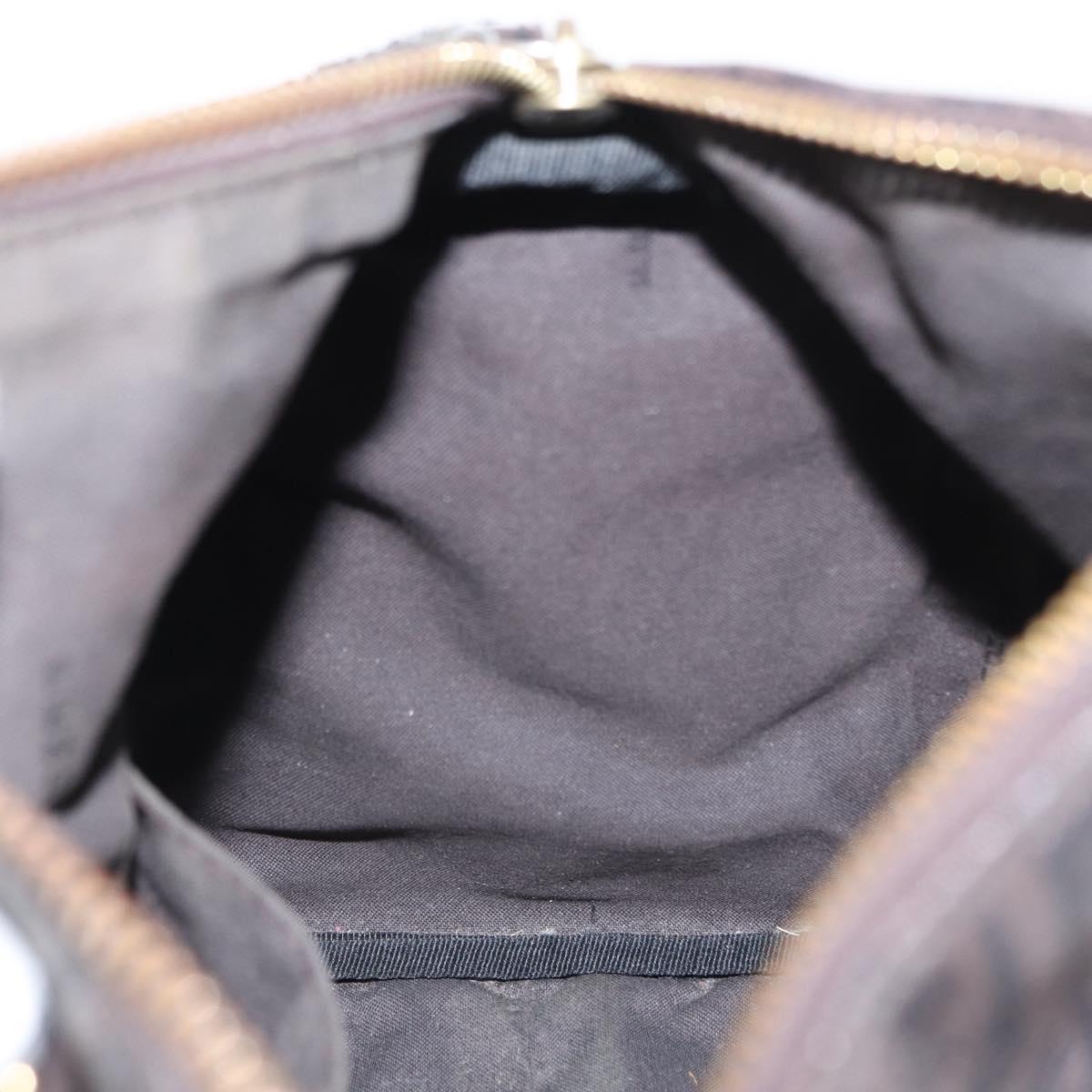 FENDI Zucchino Canvas Boston Bag PVC Dark Brown Gold Auth 152507