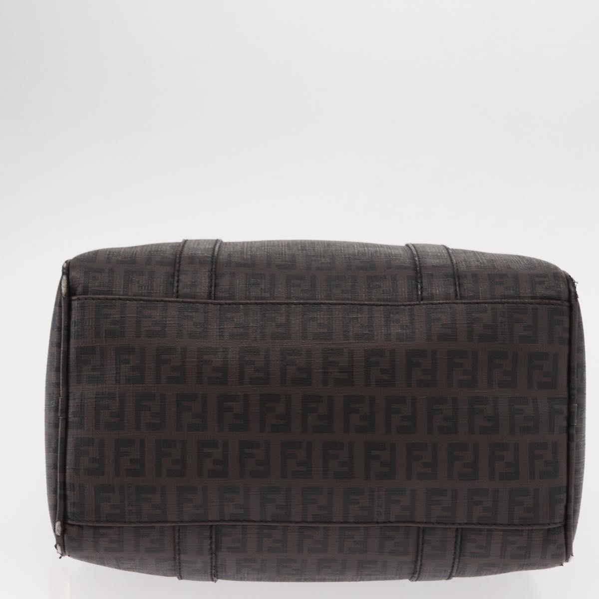 FENDI Zucchino Canvas Boston Bag PVC Dark Brown Gold Auth 152507