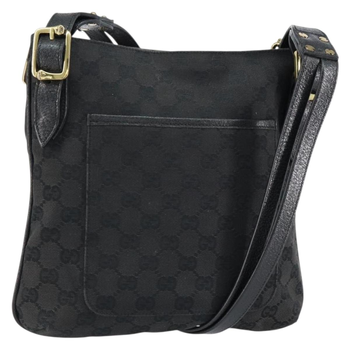 GUCCI GG Canvas Shoulder Bag Black Gold 115514 Auth 152563