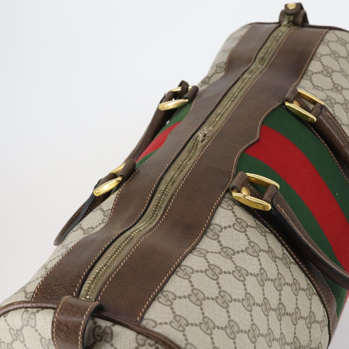 GUCCI GG Supreme Web Sherry Line Boston Bag PVC Beige Gold Auth 152565