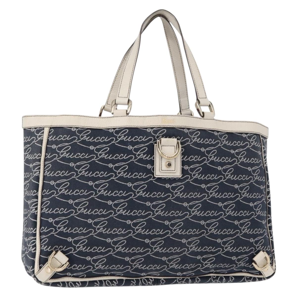 GUCCI Abbey Tote Bag Navy Gold 141472 Auth 152573