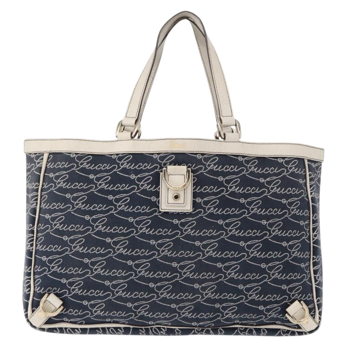 GUCCI Abbey Tote Bag Navy Gold 141472 Auth 152573