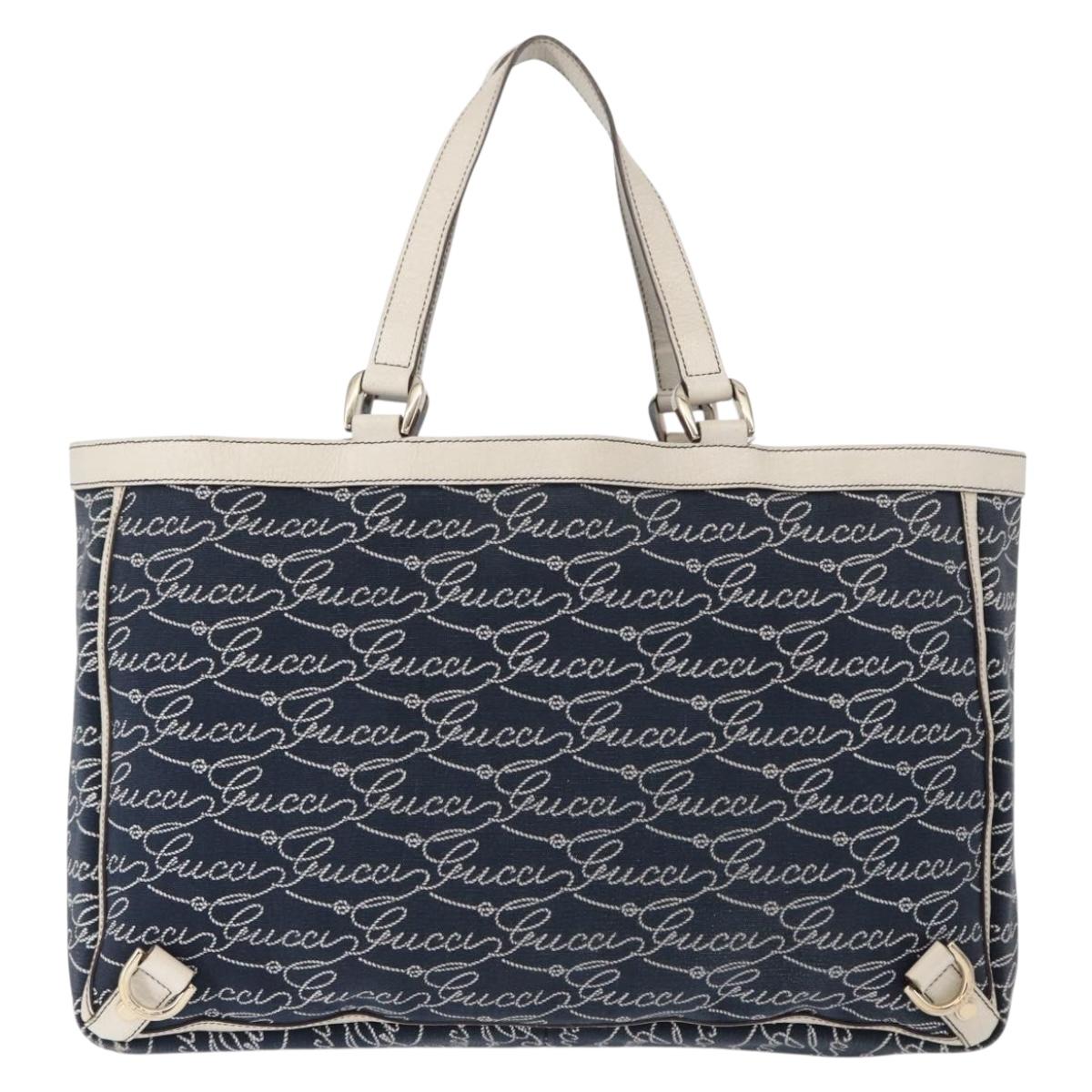 GUCCI Abbey Tote Bag Navy Gold 141472 Auth 152573