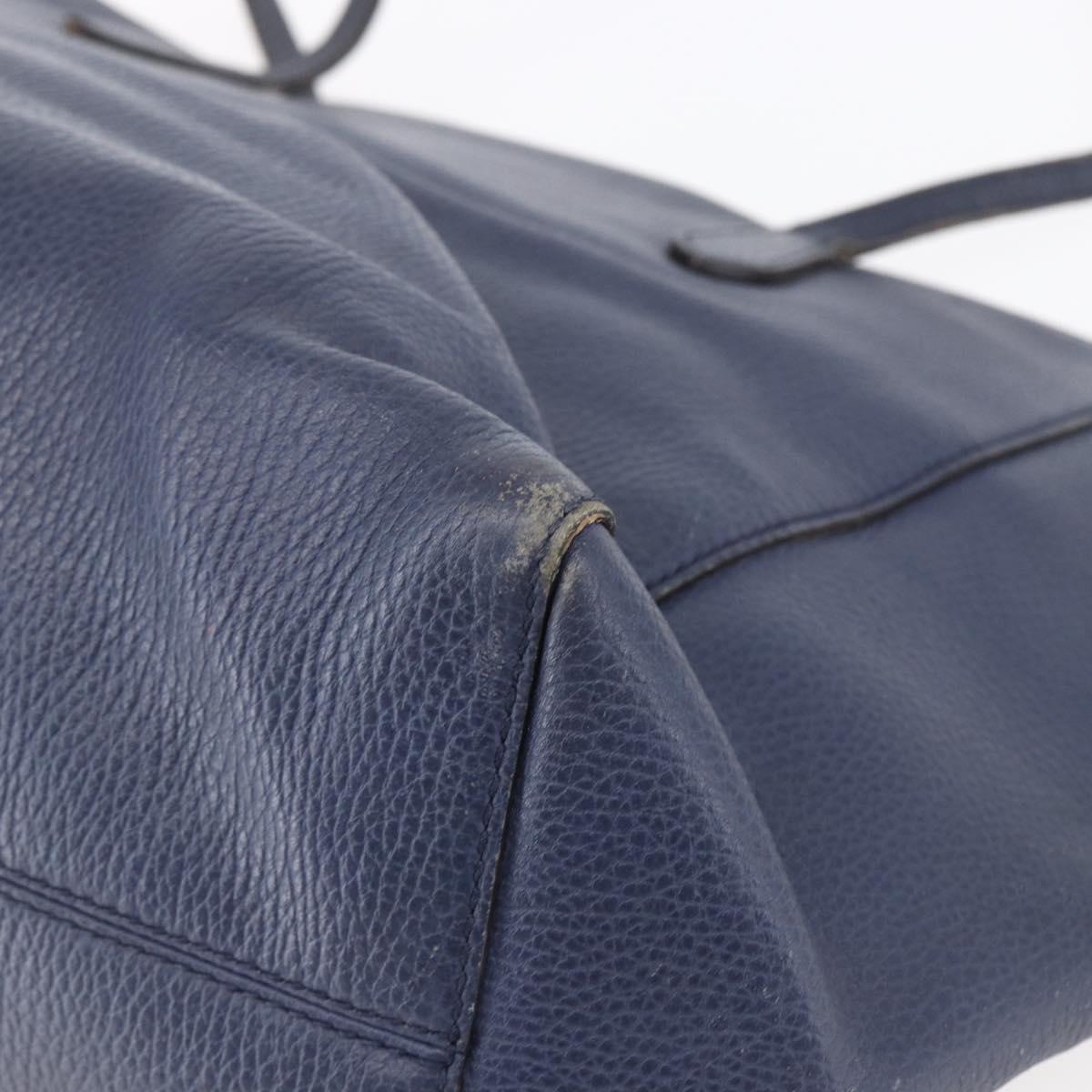 GUCCI Tote Bag Leather Navy Gold 354397 Auth 152574