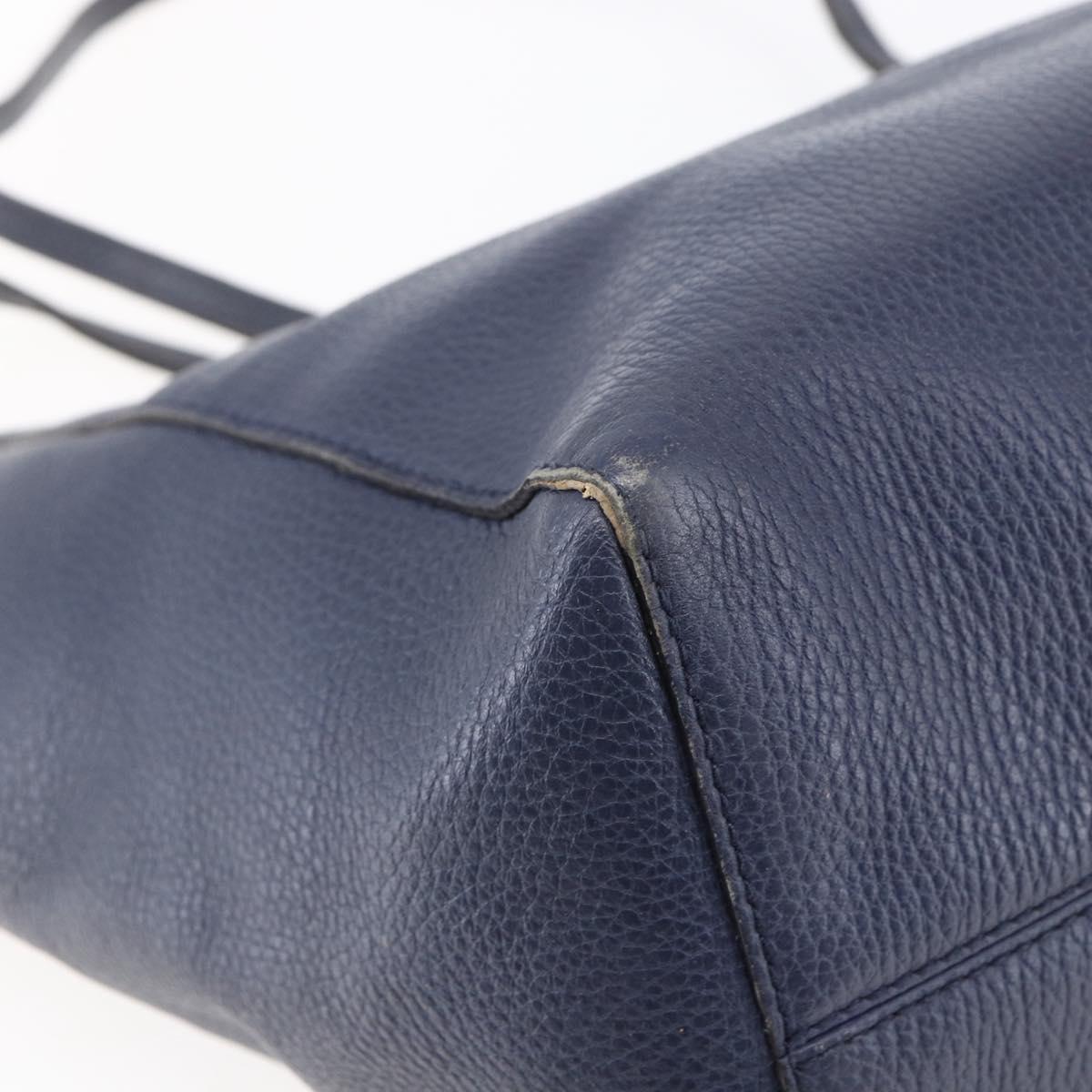 GUCCI Tote Bag Leather Navy Gold 354397 Auth 152574