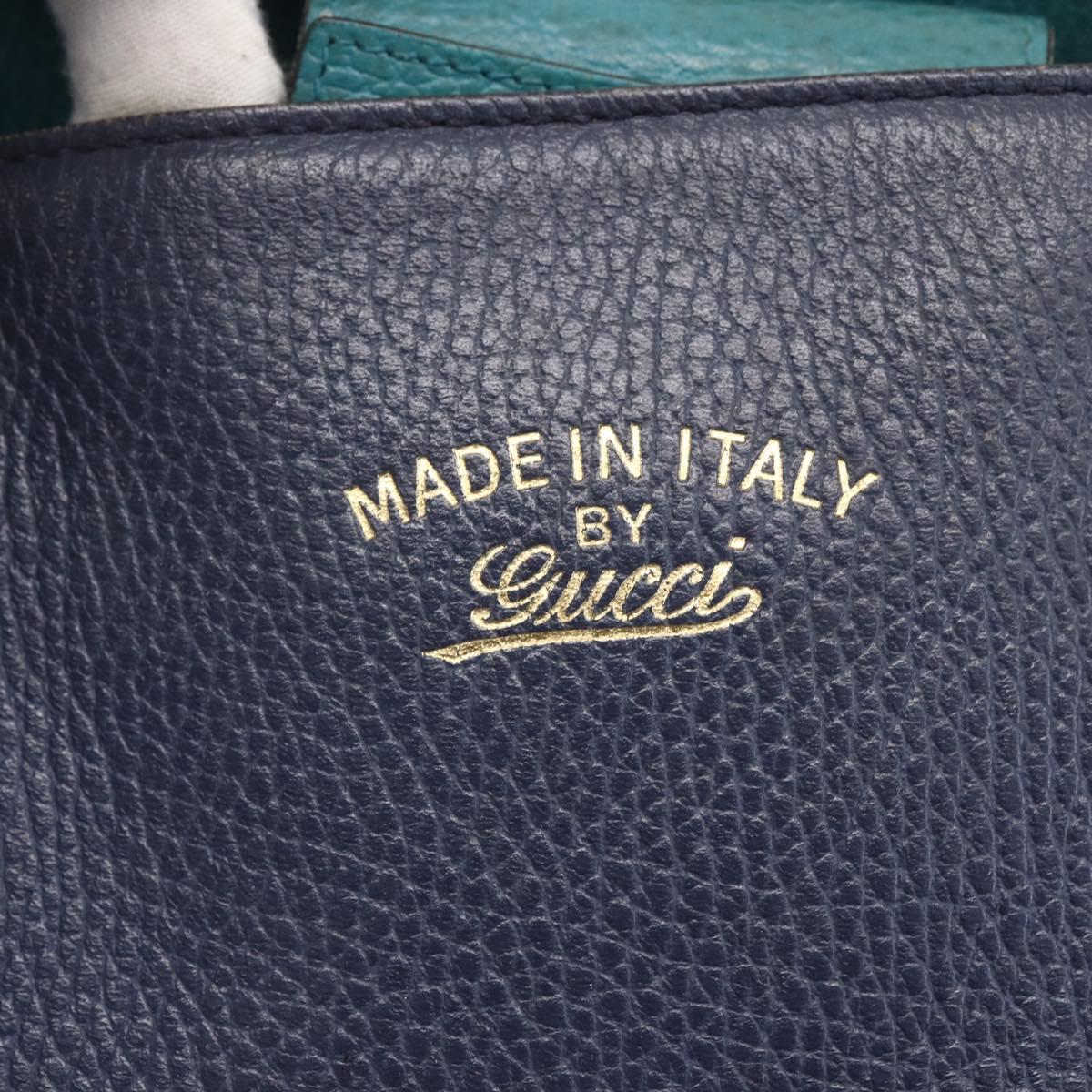 GUCCI Tote Bag Leather Navy Gold 354397 Auth 152574