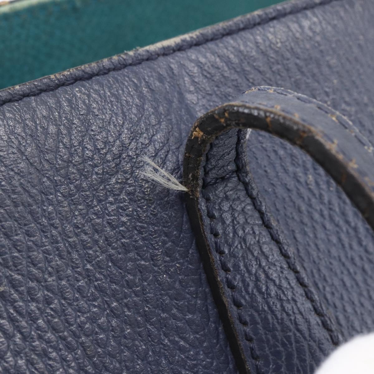 GUCCI Tote Bag Leather Navy Gold 354397 Auth 152574