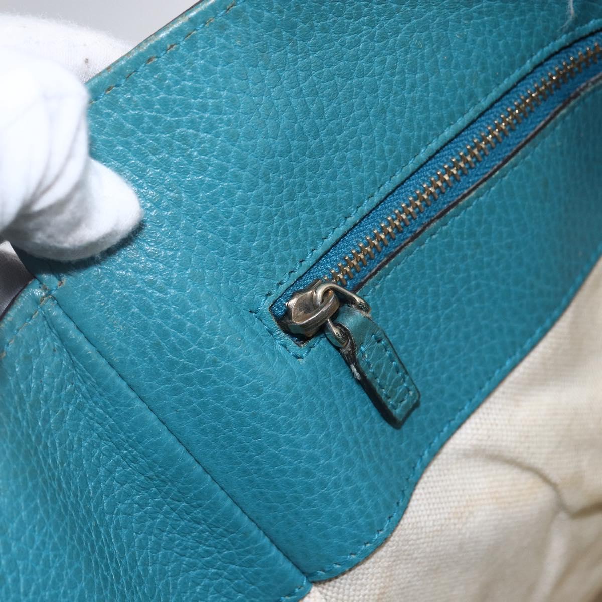 GUCCI Tote Bag Leather Navy Gold 354397 Auth 152574