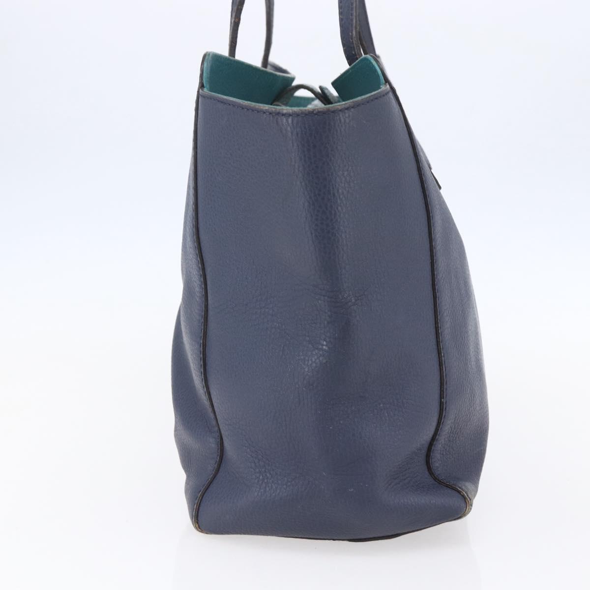 GUCCI Tote Bag Leather Navy Gold 354397 Auth 152574