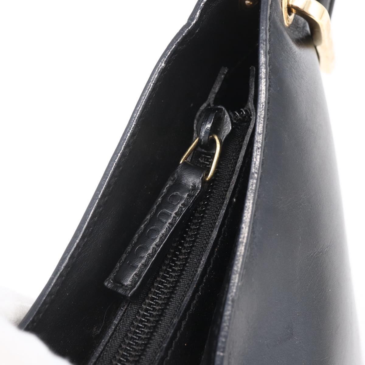 GUCCI GG Canvas Bamboo Shoulder Bag Leather Black Gold 001 3007 Auth 152575