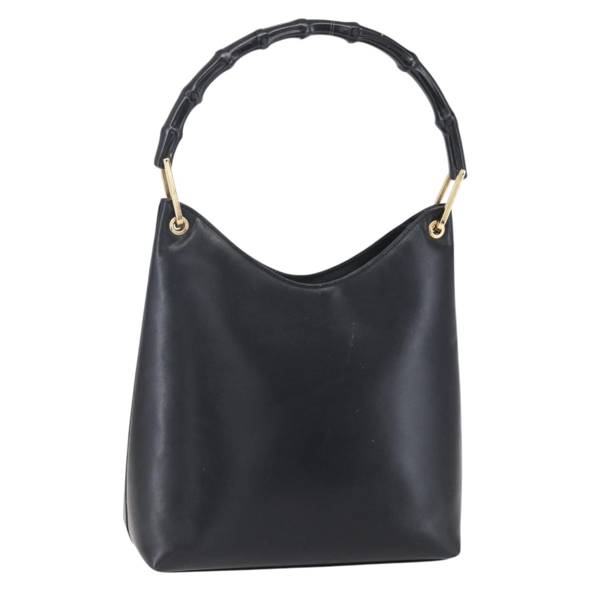 GUCCI GG Canvas Bamboo Shoulder Bag Leather Black Gold 001 3007 Auth 152575
