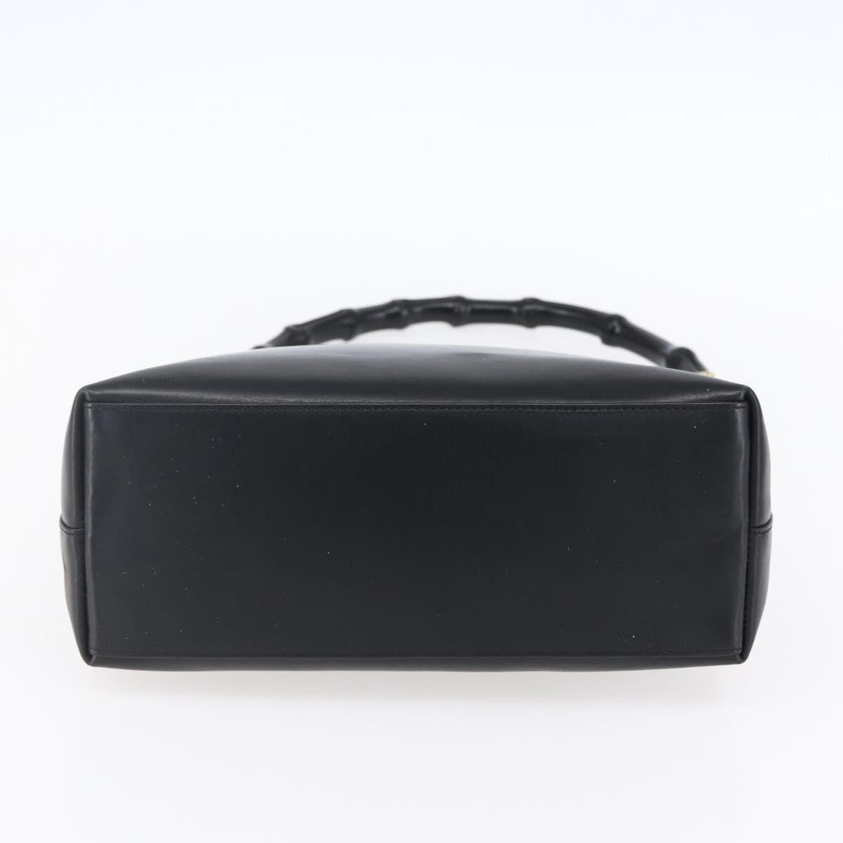 GUCCI GG Canvas Bamboo Shoulder Bag Leather Black Gold 001 3007 Auth 152575