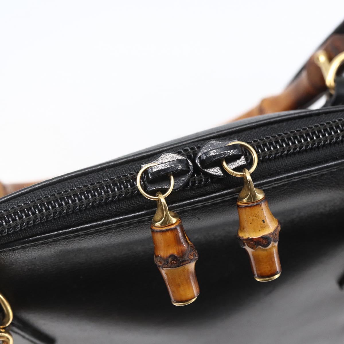 GUCCI Bamboo Hand Bag Leather 2way Black Gold 000 2296 0290 Auth 152576