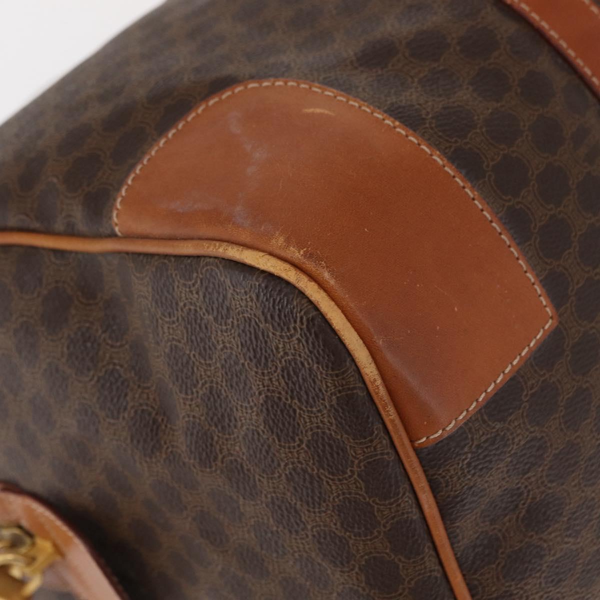 CELINE Macadam Canvas Boston Bag PVC Brown Gold Auth 152577