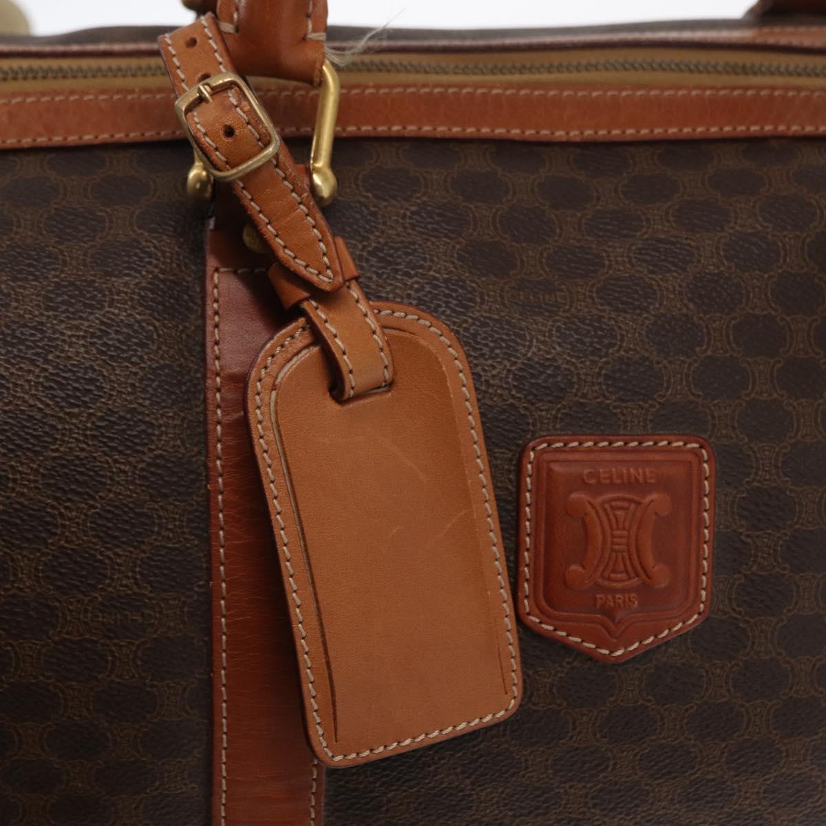 CELINE Macadam Canvas Boston Bag PVC Brown Gold Auth 152577