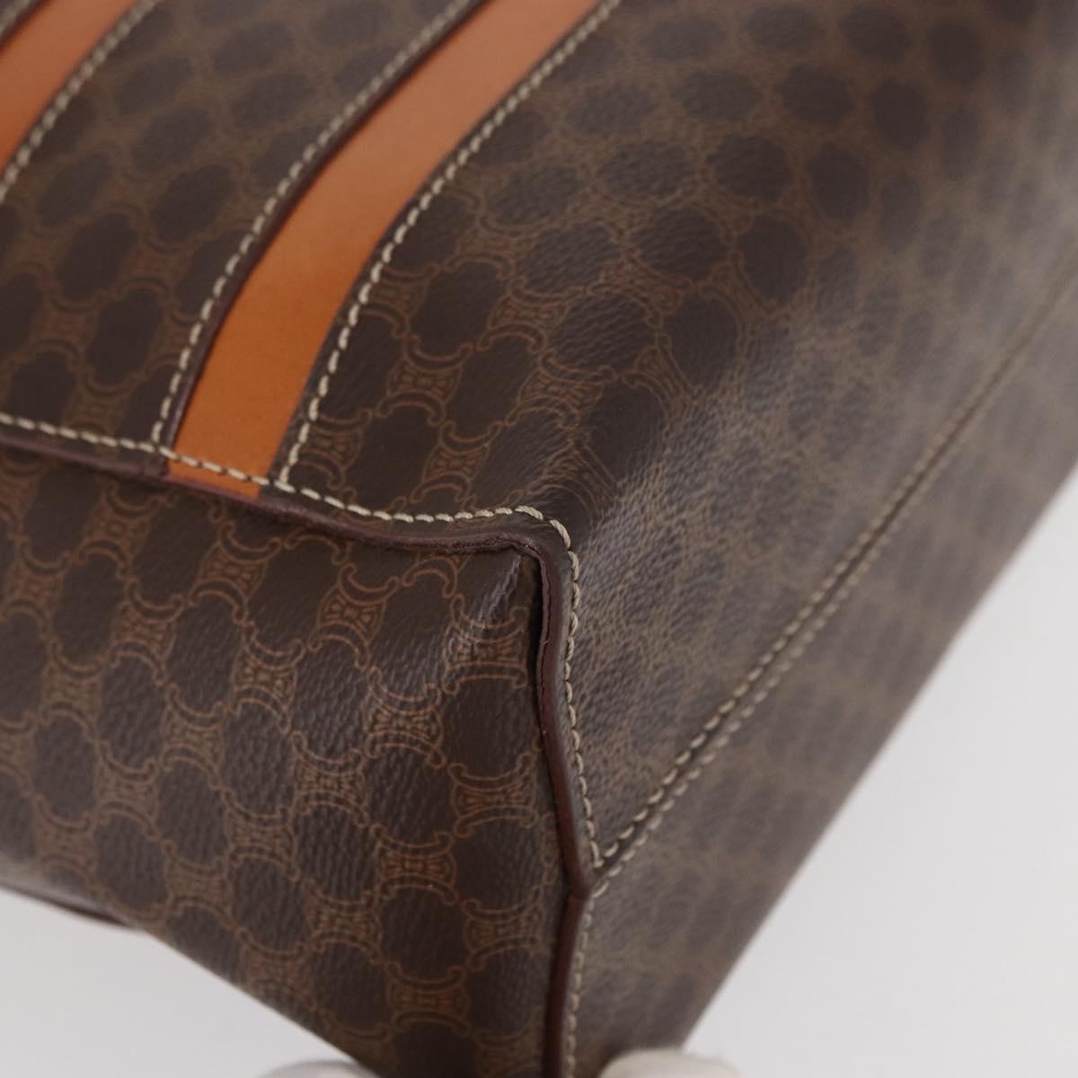 CELINE Macadam Canvas Hand Bag PVC Leather Brown Gold Auth 152578