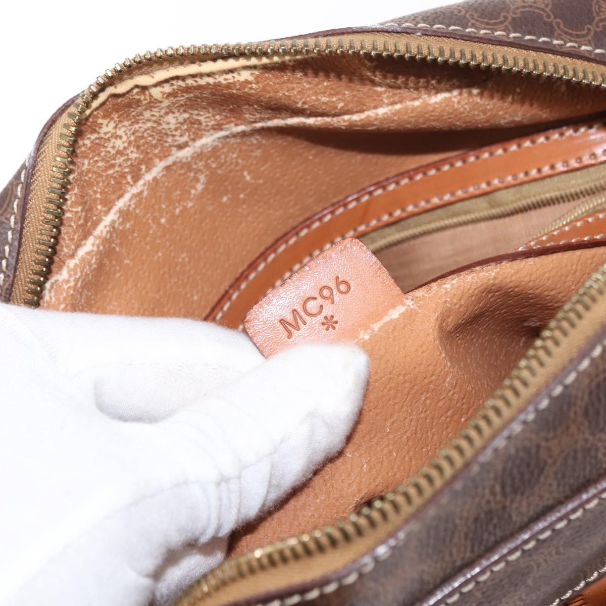 CELINE Macadam Canvas Hand Bag PVC Leather Brown Gold Auth 152578