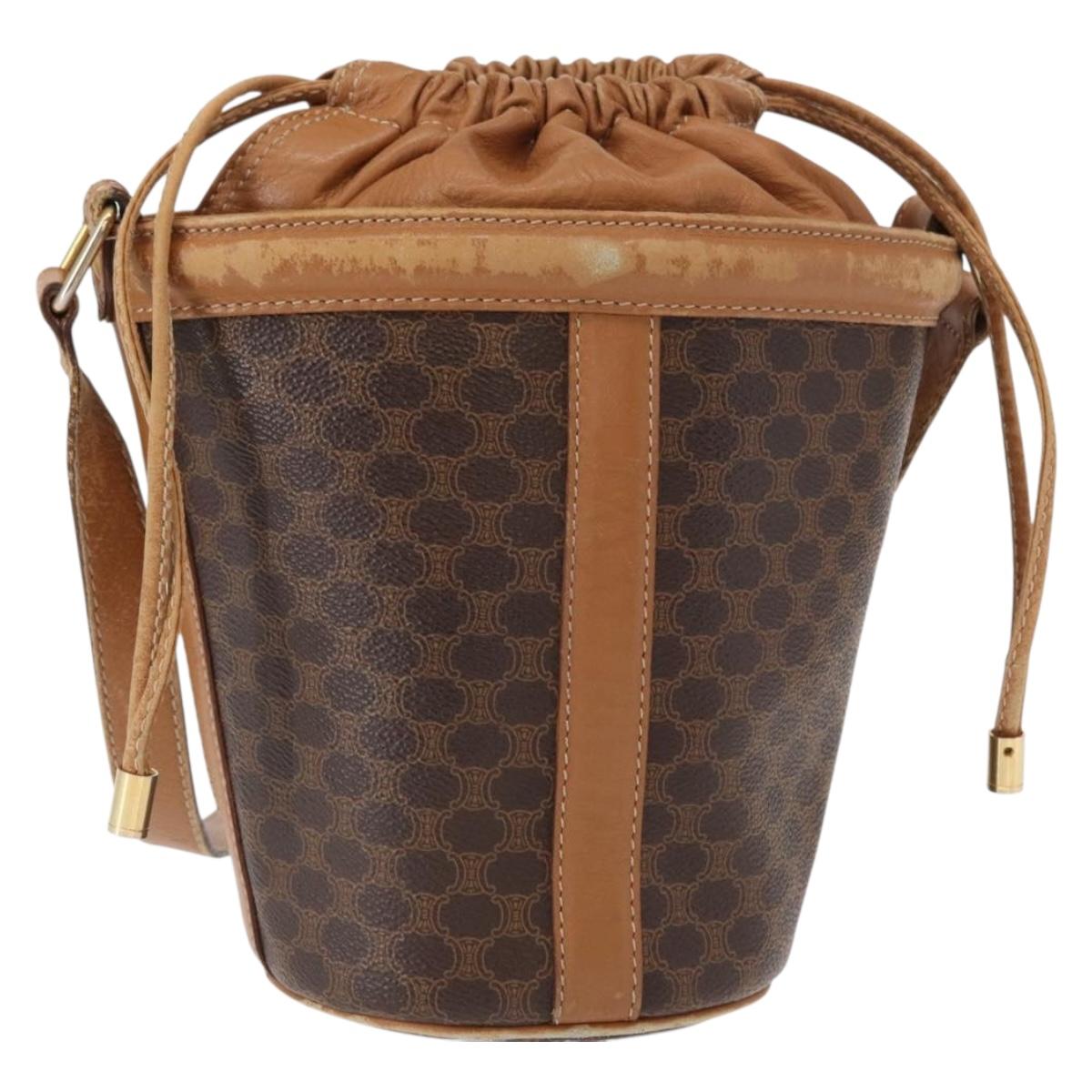 CELINE Macadam Canvas Shoulder Bag PVC Leather Brown Gold Auth 152579