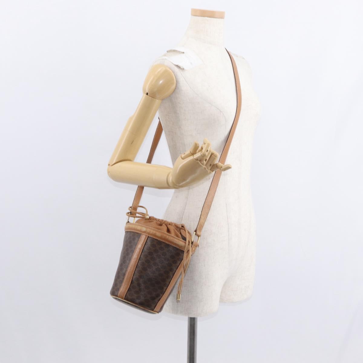 CELINE Macadam Canvas Shoulder Bag PVC Leather Brown Gold Auth 152579