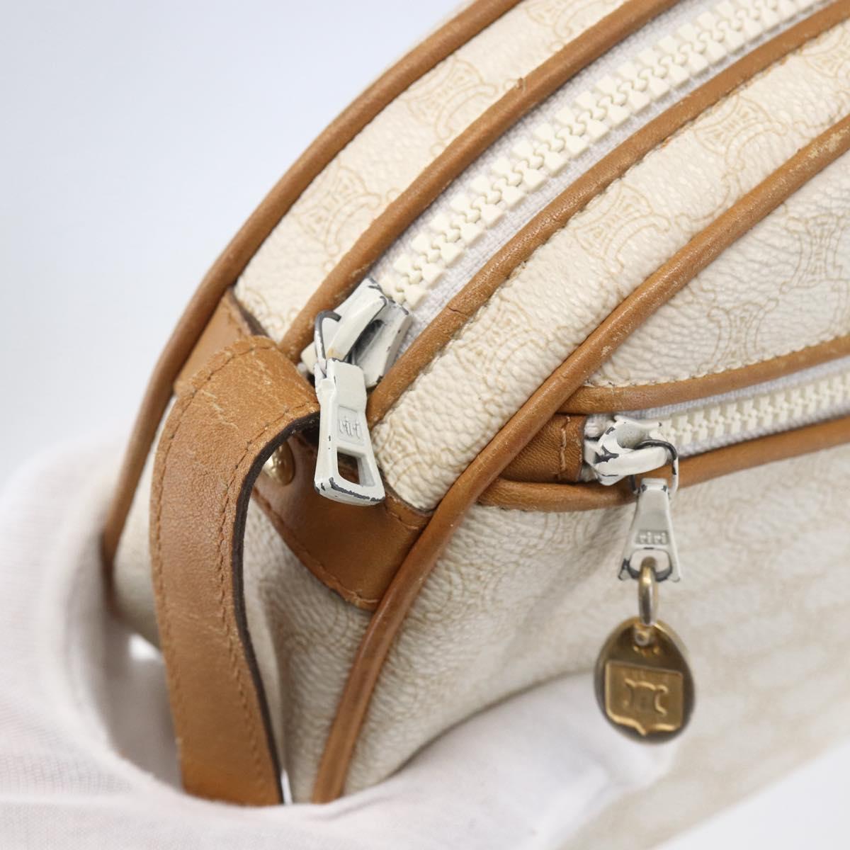 CELINE Macadam Canvas Shoulder Bag PVC Leather White Gold Auth 152580