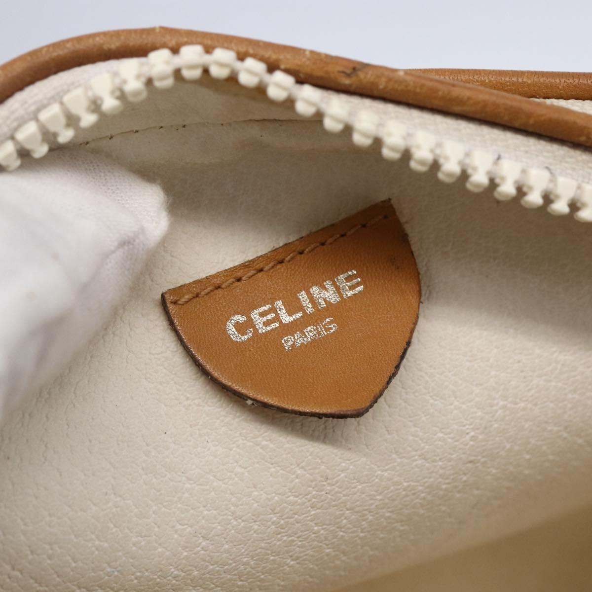 CELINE Macadam Canvas Shoulder Bag PVC Leather White Gold Auth 152580