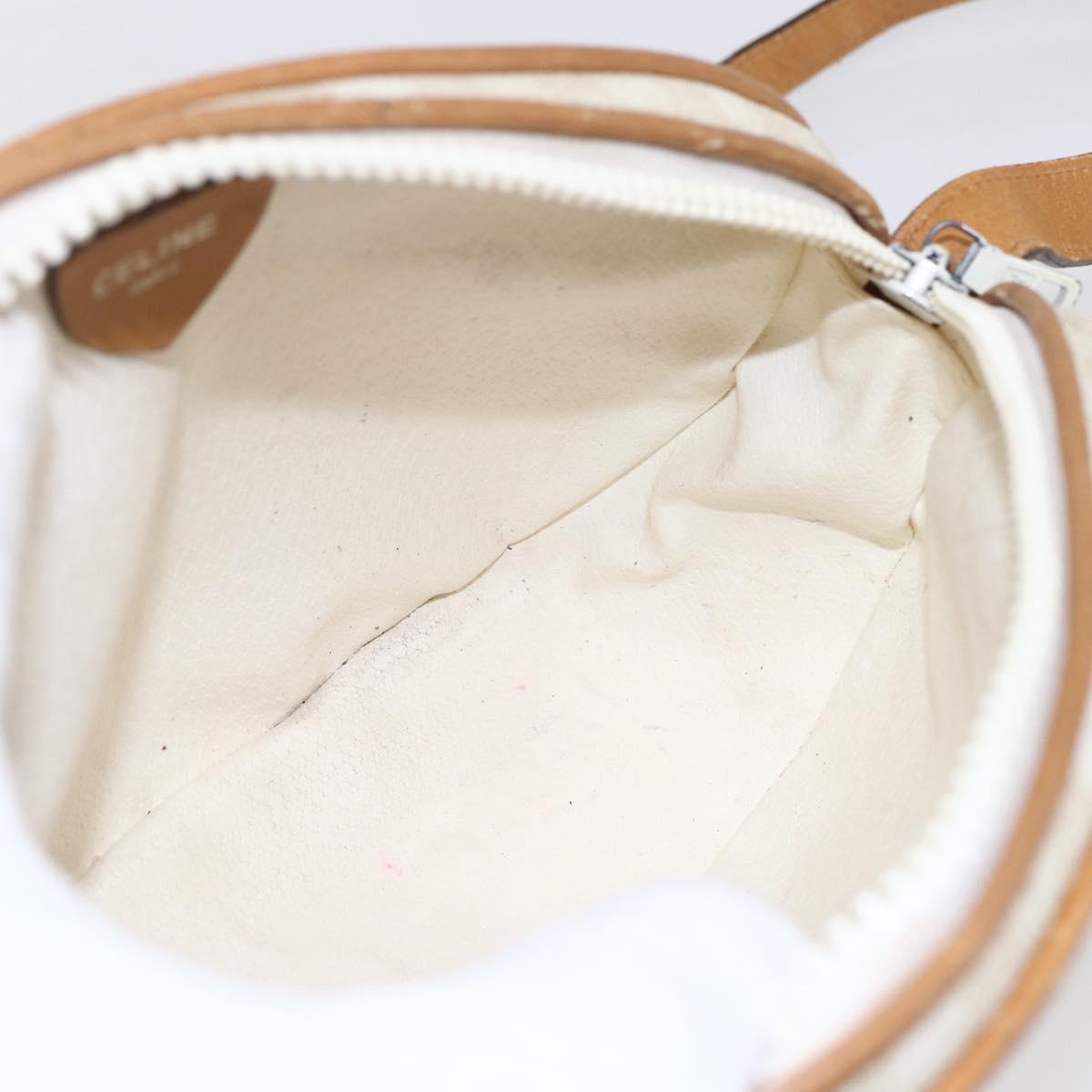 CELINE Macadam Canvas Shoulder Bag PVC Leather White Gold Auth 152580