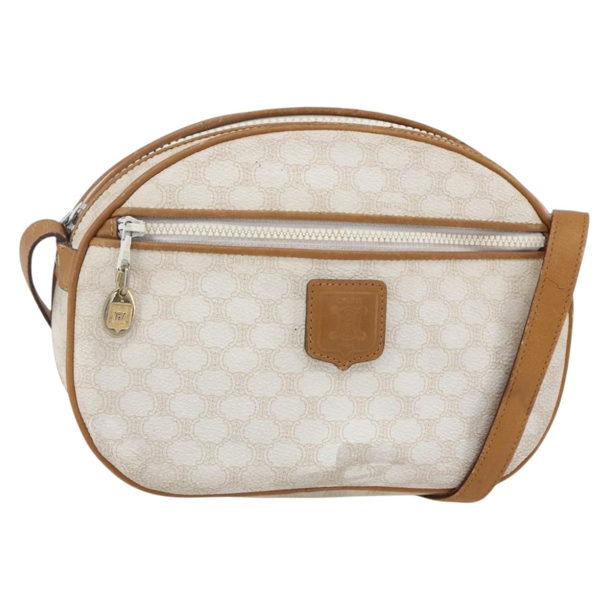 CELINE Macadam Canvas Shoulder Bag PVC Leather White Gold Auth 152580