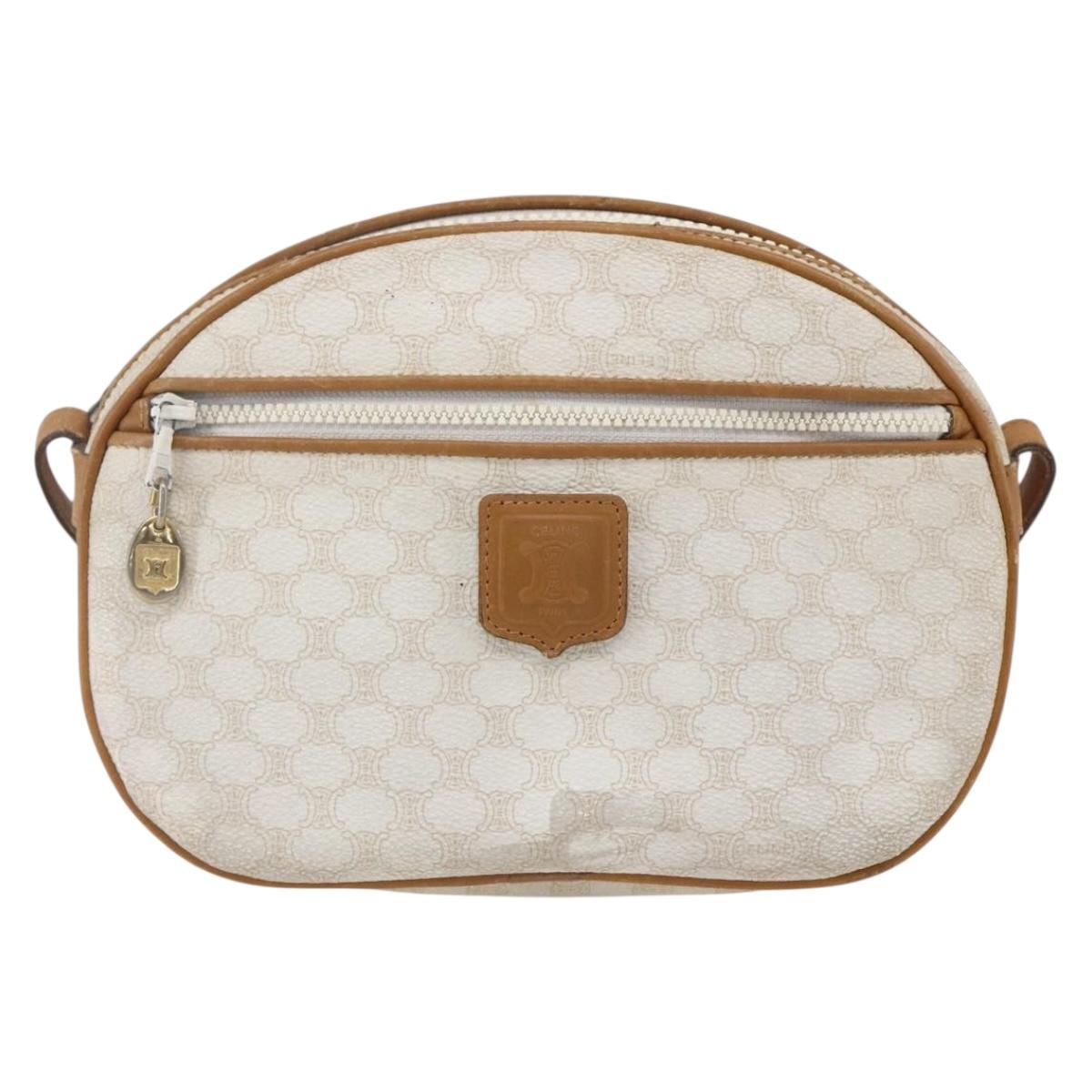 CELINE Macadam Canvas Shoulder Bag PVC Leather White Gold Auth 152580