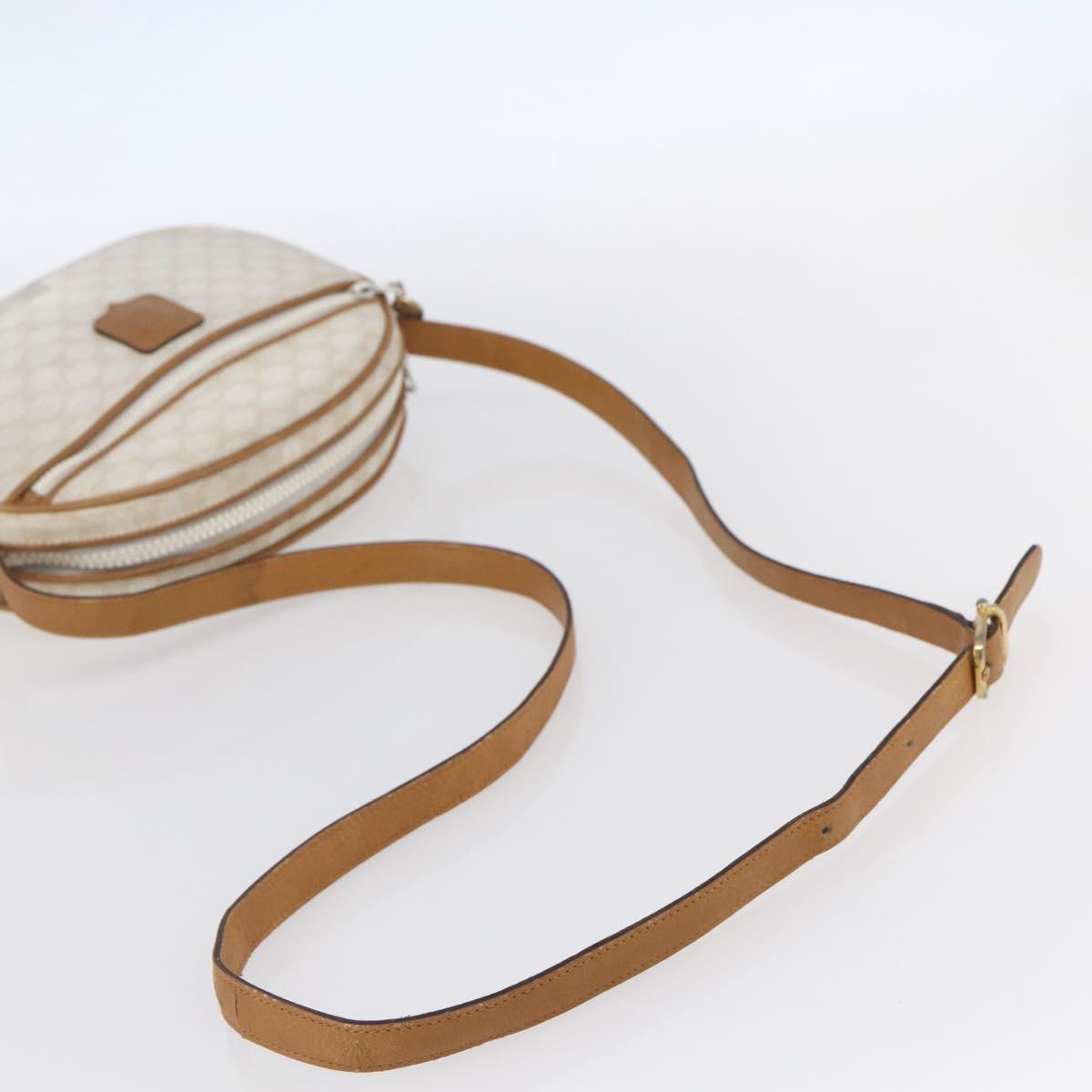 CELINE Macadam Canvas Shoulder Bag PVC Leather White Gold Auth 152580