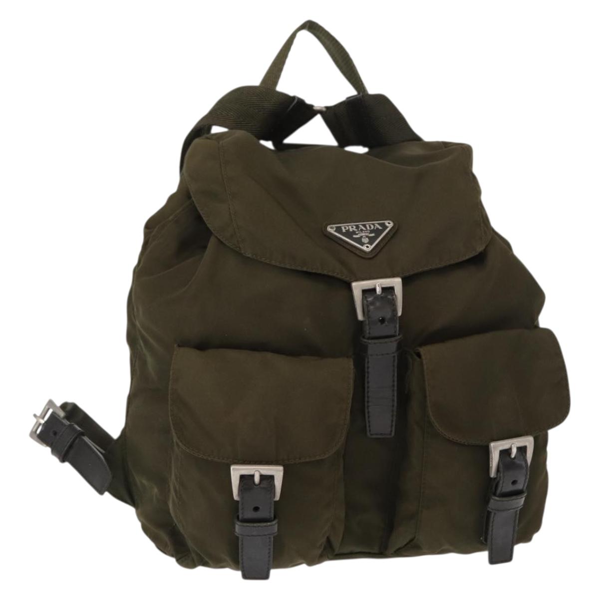 PRADA Backpack Nylon Khaki Silver Auth 152582