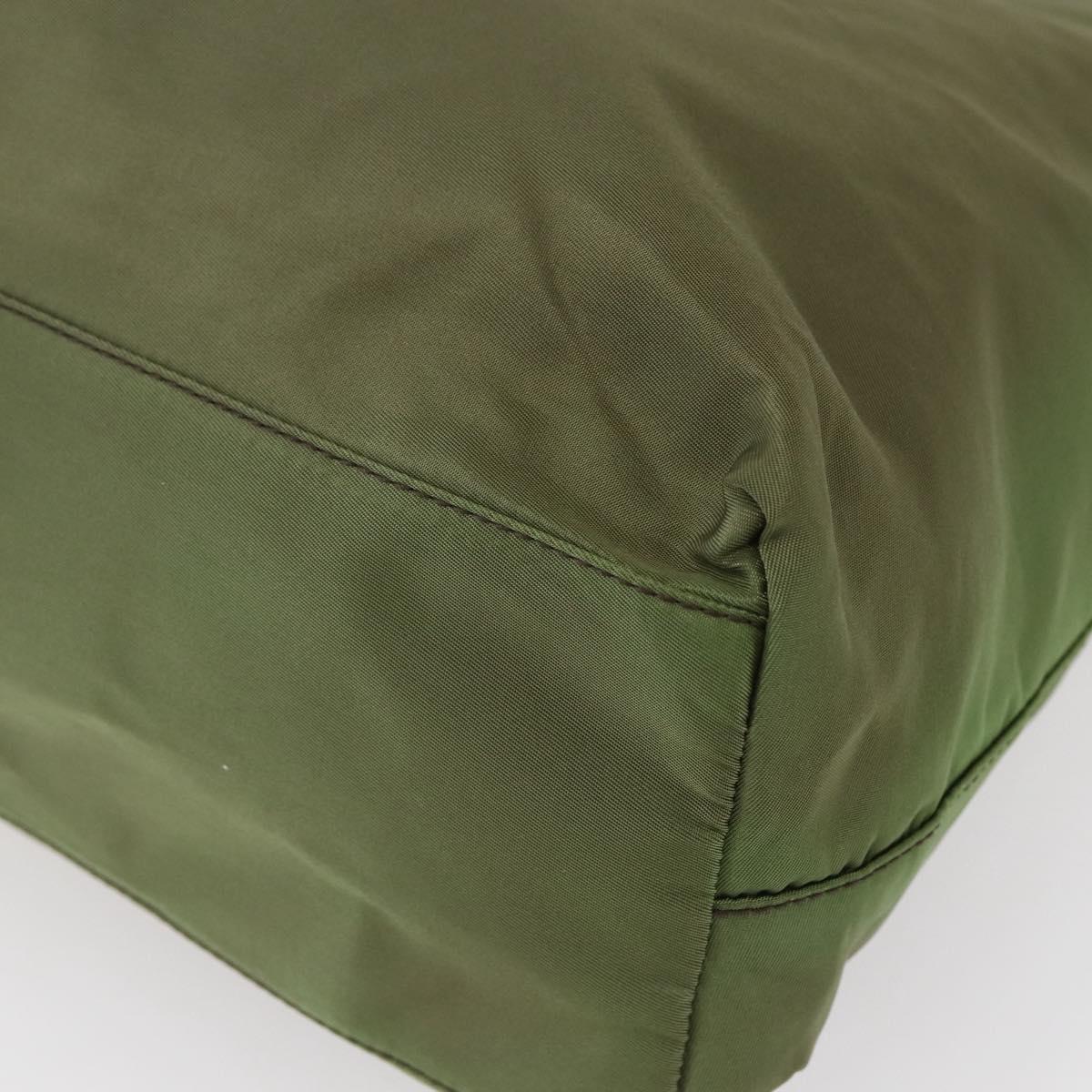 PRADA Tote Bag Nylon Khaki Silver Auth 152583