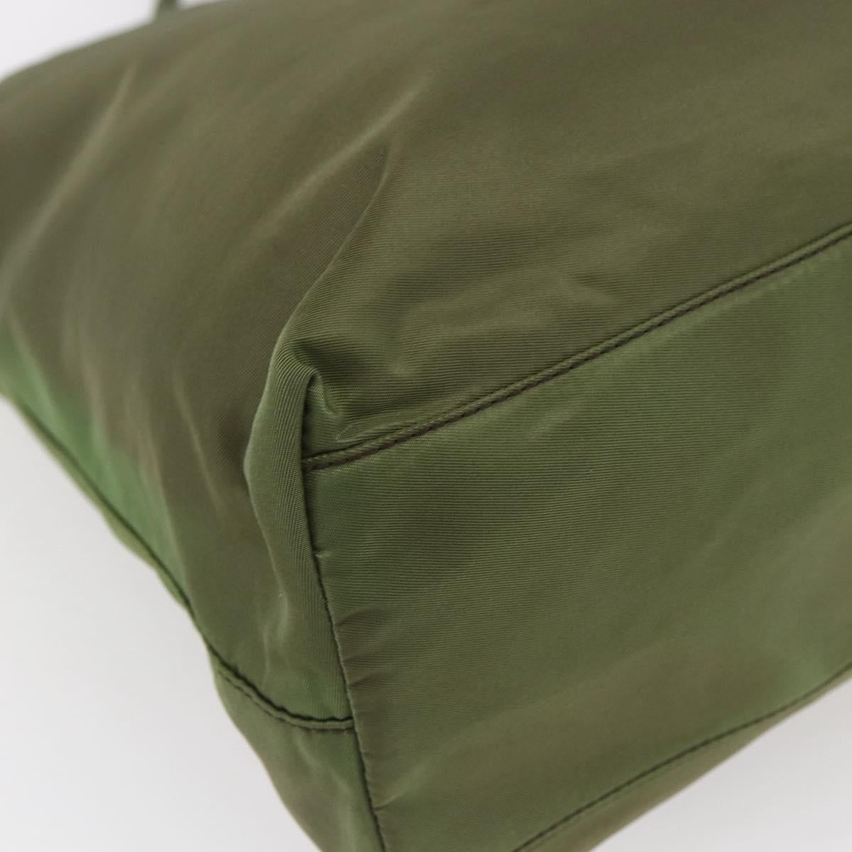 PRADA Tote Bag Nylon Khaki Silver Auth 152583