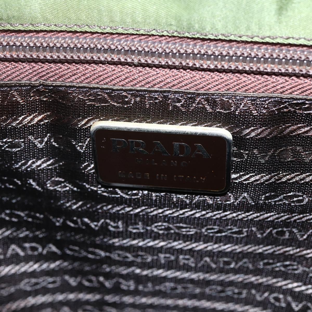 PRADA Tote Bag Nylon Khaki Silver Auth 152583