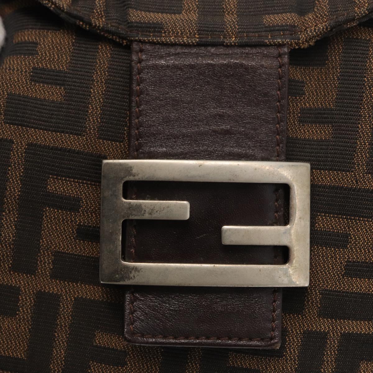 FENDI Zucca Canvas Mamma Baguette Shoulder Bag Black Brown Silver Auth 152586