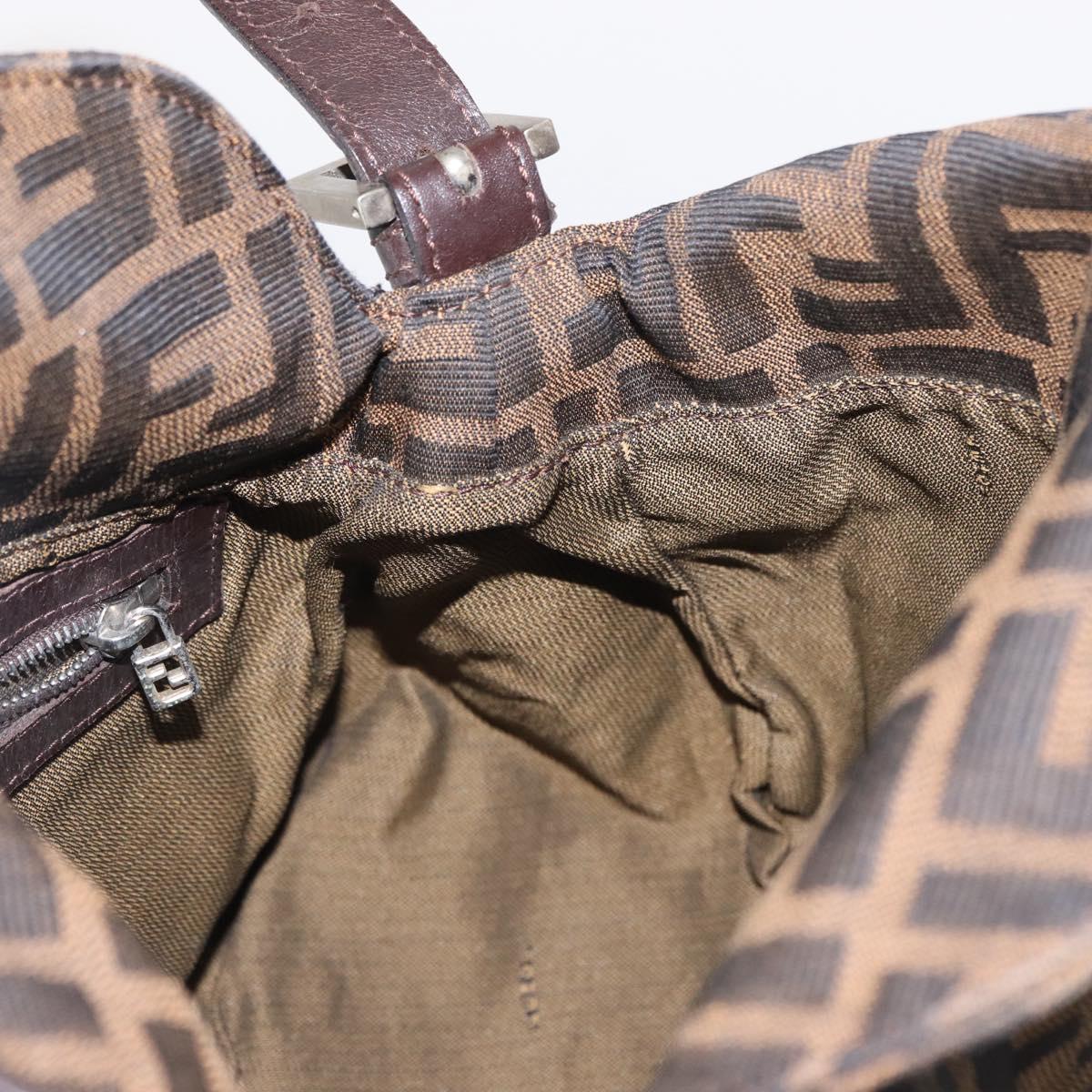 FENDI Zucca Canvas Mamma Baguette Shoulder Bag Black Brown Silver Auth 152586