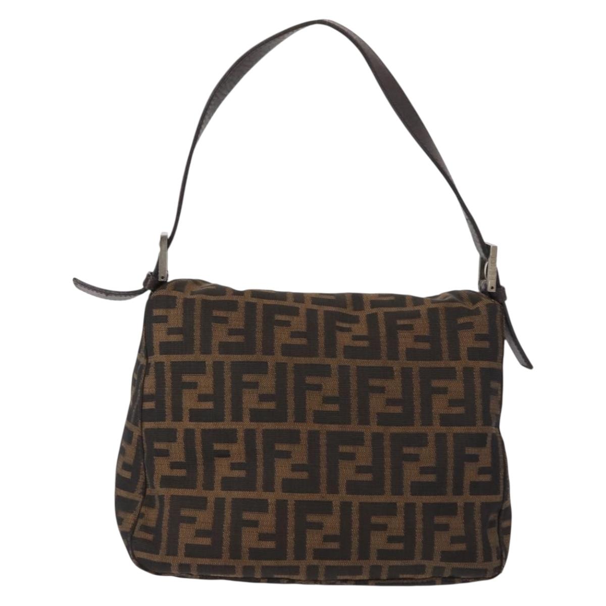 FENDI Zucca Canvas Mamma Baguette Shoulder Bag Black Brown Silver Auth 152586
