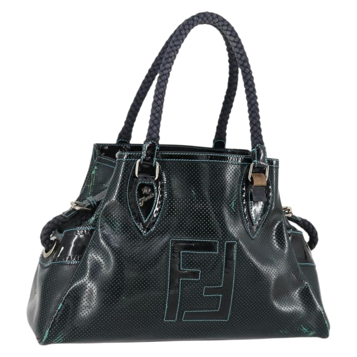 FENDI Etnico Tote Bag Enamel Black Silver Auth 152587