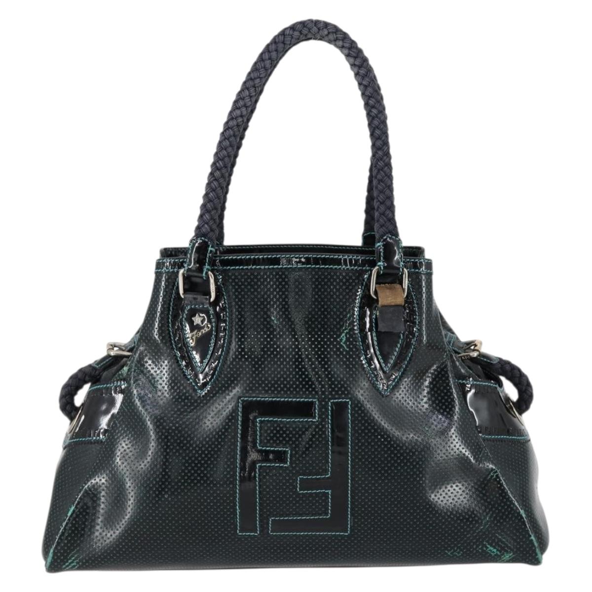 FENDI Etnico Tote Bag Enamel Black Silver Auth 152587