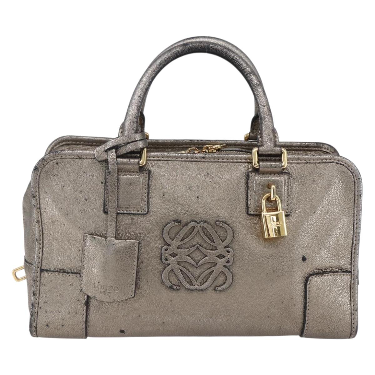 LOEWE Anagram Americana 28 Hand Bag Leather Gold Auth 152592