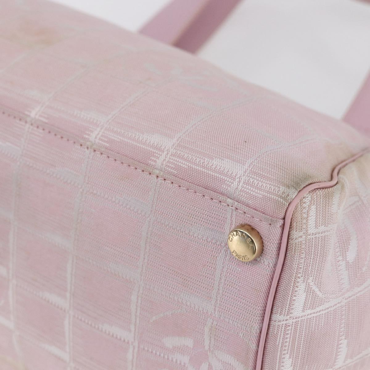 CHANEL New Travel Line Hand Bag Nylon Pink Gold CC Auth 152593