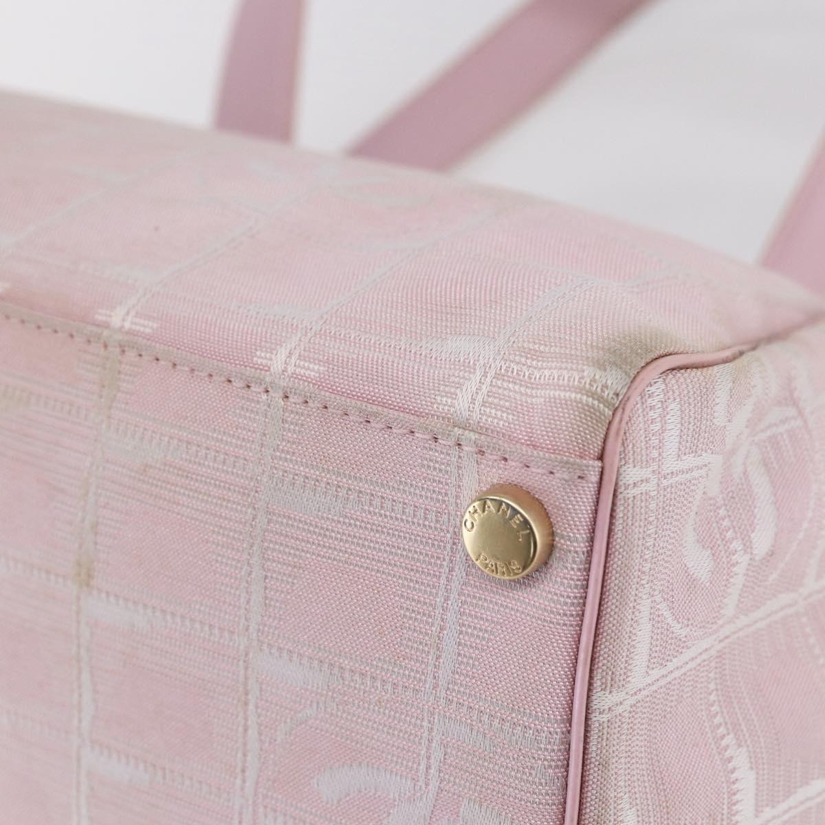 CHANEL New Travel Line Hand Bag Nylon Pink Gold CC Auth 152593