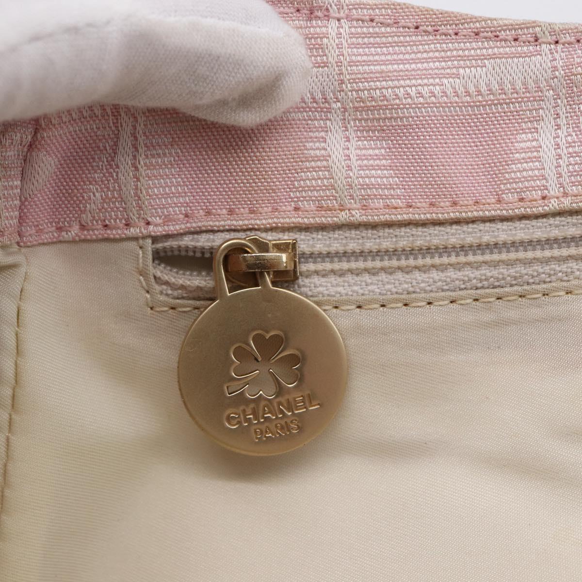 CHANEL New Travel Line Hand Bag Nylon Pink Gold CC Auth 152593