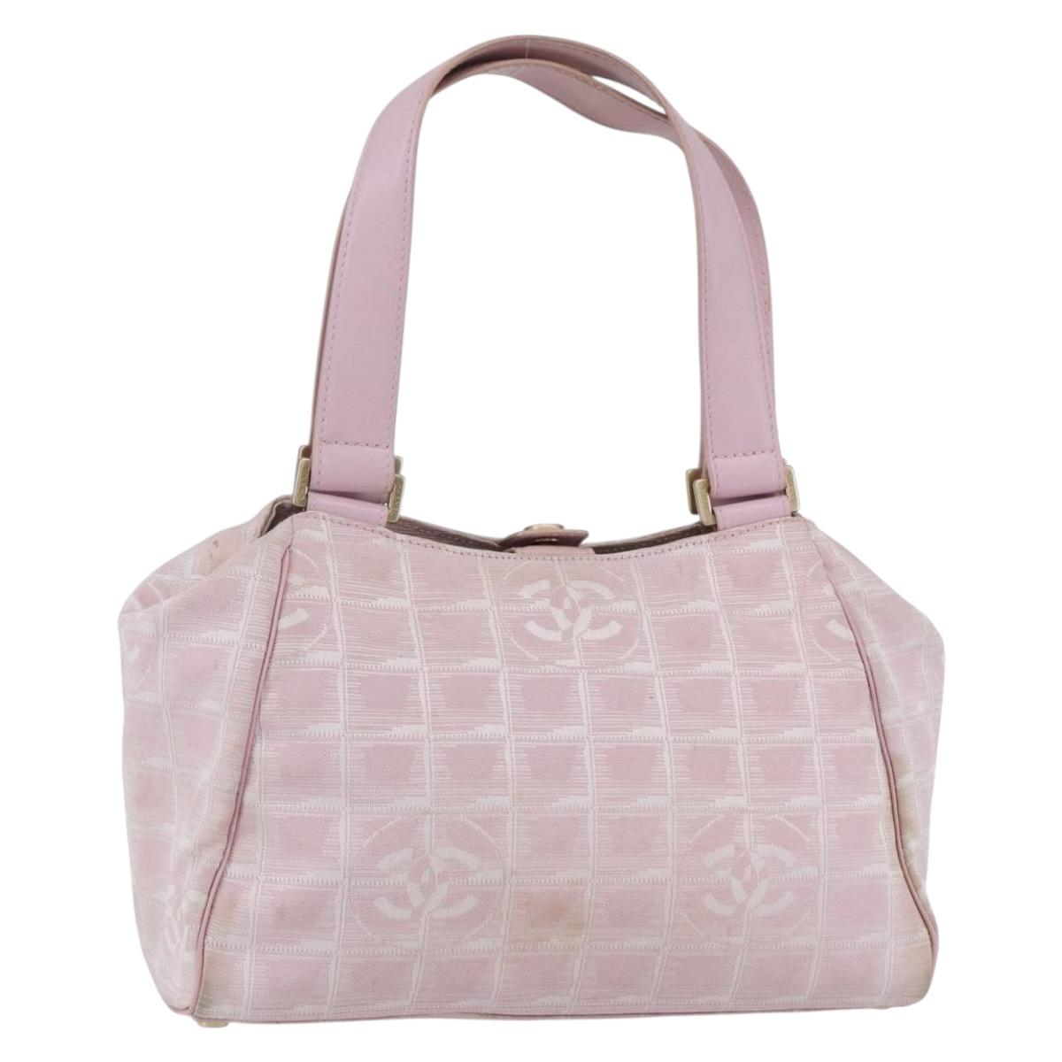 CHANEL New Travel Line Hand Bag Nylon Pink Gold CC Auth 152593